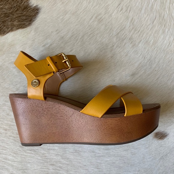 tommy hilfiger yellow wedges